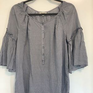 Plaid oversized ruffle sleeved tunic
